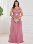 Plus Size Classic Round Neck V Back A-Line Chiffon Bridesmaid Dresses with Lace – Purple Orchid