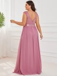 Plus Size Classic Round Neck V Back A-Line Chiffon Bridesmaid Dresses with Lace – Purple Orchid