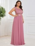 Plus Size Classic Round Neck V Back A-Line Chiffon Bridesmaid Dresses with Lace – Purple Orchid