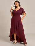 Plus Size Elegant Lotus Sleeves Chiffon Bridesmaid Dress – Burgundy