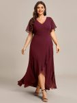 Plus Size Elegant Lotus Sleeves Chiffon Bridesmaid Dress – Burgundy