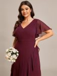 Plus Size Elegant Lotus Sleeves Chiffon Bridesmaid Dress – Burgundy