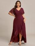 Plus Size Elegant Lotus Sleeves Chiffon Bridesmaid Dress – Burgundy