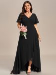 Plus Size Elegant Lotus Sleeves Chiffon Bridesmaid Dress – Black