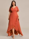 Plus Size Elegant Lotus Sleeves Chiffon Bridesmaid Dress – Burnt Orange