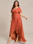 Plus Size Elegant Lotus Sleeves Chiffon Bridesmaid Dress – Burnt Orange