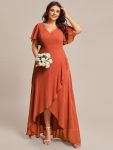 Plus Size Elegant Lotus Sleeves Chiffon Bridesmaid Dress – Burnt Orange