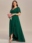 Plus Size Elegant Lotus Sleeves Chiffon Bridesmaid Dress – Dark Green