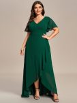 Plus Size Elegant Lotus Sleeves Chiffon Bridesmaid Dress – Dark Green