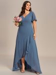 Plus Size Elegant Lotus Sleeves Chiffon Bridesmaid Dress – Dusty Navy