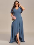 Plus Size Elegant Lotus Sleeves Chiffon Bridesmaid Dress – Dusty Navy