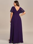 Plus Size Elegant Lotus Sleeves Chiffon Bridesmaid Dress – Dark Purple