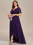 Plus Size Elegant Lotus Sleeves Chiffon Bridesmaid Dress – Dark Purple