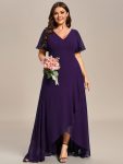 Plus Size Elegant Lotus Sleeves Chiffon Bridesmaid Dress – Dark Purple