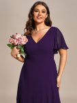 Plus Size Elegant Lotus Sleeves Chiffon Bridesmaid Dress – Dark Purple