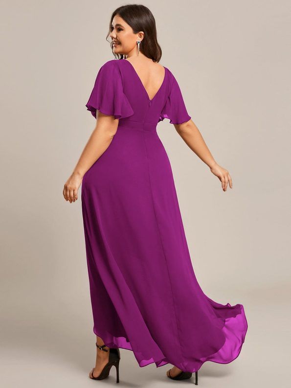 Plus Size Elegant Lotus Sleeves Chiffon Bridesmaid Dress - Fuchsia