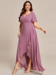 Plus Size Elegant Lotus Sleeves Chiffon Bridesmaid Dress – Purple Orchid