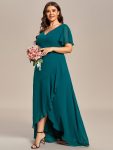 Plus Size Elegant Lotus Sleeves Chiffon Bridesmaid Dress – Teal