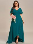 Plus Size Elegant Lotus Sleeves Chiffon Bridesmaid Dress – Teal