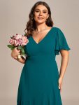 Plus Size Elegant Lotus Sleeves Chiffon Bridesmaid Dress – Teal