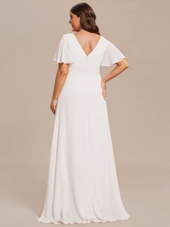 Plus Size Elegant Lotus Sleeves Chiffon Bridesmaid Dress - White