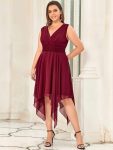 Plus Size Double V Neck Ruched-Waist Midi Chiffon Bridesmaid Dress – Burgundy