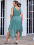 Plus Size Double V Neck Ruched-Waist Midi Chiffon Bridesmaid Dress – Dusty Blue