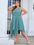 Plus Size Double V Neck Ruched-Waist Midi Chiffon Bridesmaid Dress – Dusty Blue