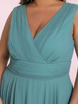 Plus Size Double V Neck Ruched-Waist Midi Chiffon Bridesmaid Dress – Dusty Blue