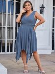 Plus Size Double V Neck Ruched-Waist Midi Chiffon Bridesmaid Dress - Dusty Navy