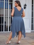 Plus Size Double V Neck Ruched-Waist Midi Chiffon Bridesmaid Dress – Dusty Navy