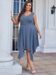 Plus Size Double V Neck Ruched-Waist Midi Chiffon Bridesmaid Dress – Dusty Navy