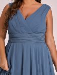 Plus Size Double V Neck Ruched-Waist Midi Chiffon Bridesmaid Dress – Dusty Navy