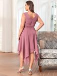 Plus Size Double V Neck Ruched-Waist Midi Chiffon Bridesmaid Dress – Purple Orchid