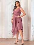 Plus Size Double V Neck Ruched-Waist Midi Chiffon Bridesmaid Dress – Purple Orchid