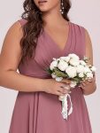 Plus Size Double V Neck Ruched-Waist Midi Chiffon Bridesmaid Dress – Purple Orchid