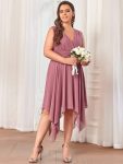 Plus Size Double V Neck Ruched-Waist Midi Chiffon Bridesmaid Dress – Purple Orchid