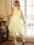 Plus Size Double V Neck Ruched-Waist Midi Chiffon Bridesmaid Dress – Yellow