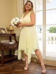 Plus Size Double V Neck Ruched-Waist Midi Chiffon Bridesmaid Dress – Yellow