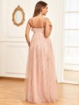 Spaghetti Strap V-Neck Empire Waist Sparkling Maternity Dress – Pink