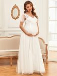 Sequin Sweetheart Sheer Flutter Sleeve Tulle Empire Waist Maternity Dress – White