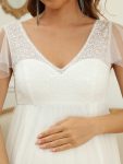 Sequin Sweetheart Sheer Flutter Sleeve Tulle Empire Waist Maternity Dress – White