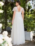 Sequin Sweetheart Sheer Flutter Sleeve Tulle Empire Waist Maternity Dress – White