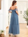 Tulle Draped Cold Shoulder Tiered Pleated Maternity Dress – Dusty Navy