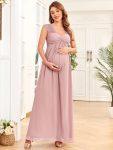 Chiffon Sleeveless Lace Ruched Floor-Length Maternity Dress – Dusty Rose