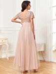 Sequin Short Sleeve Empire Waist Pleated Tulle Maternity Dress – Rose Gold