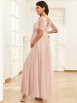 Short Sleeve V-Neck Sequin Tulle A-Line Maternity Dress – Rose Gold