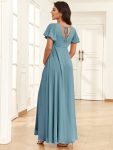 Chiffon Pleated V-Neck Tie-Back A-Line Maternity Dress – Dusty Blue