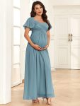 Chiffon Pleated V-Neck Tie-Back A-Line Maternity Dress - Dusty Blue