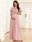 Chiffon Pleated V-Neck Tie-Back A-Line Maternity Dress – Dusty Rose